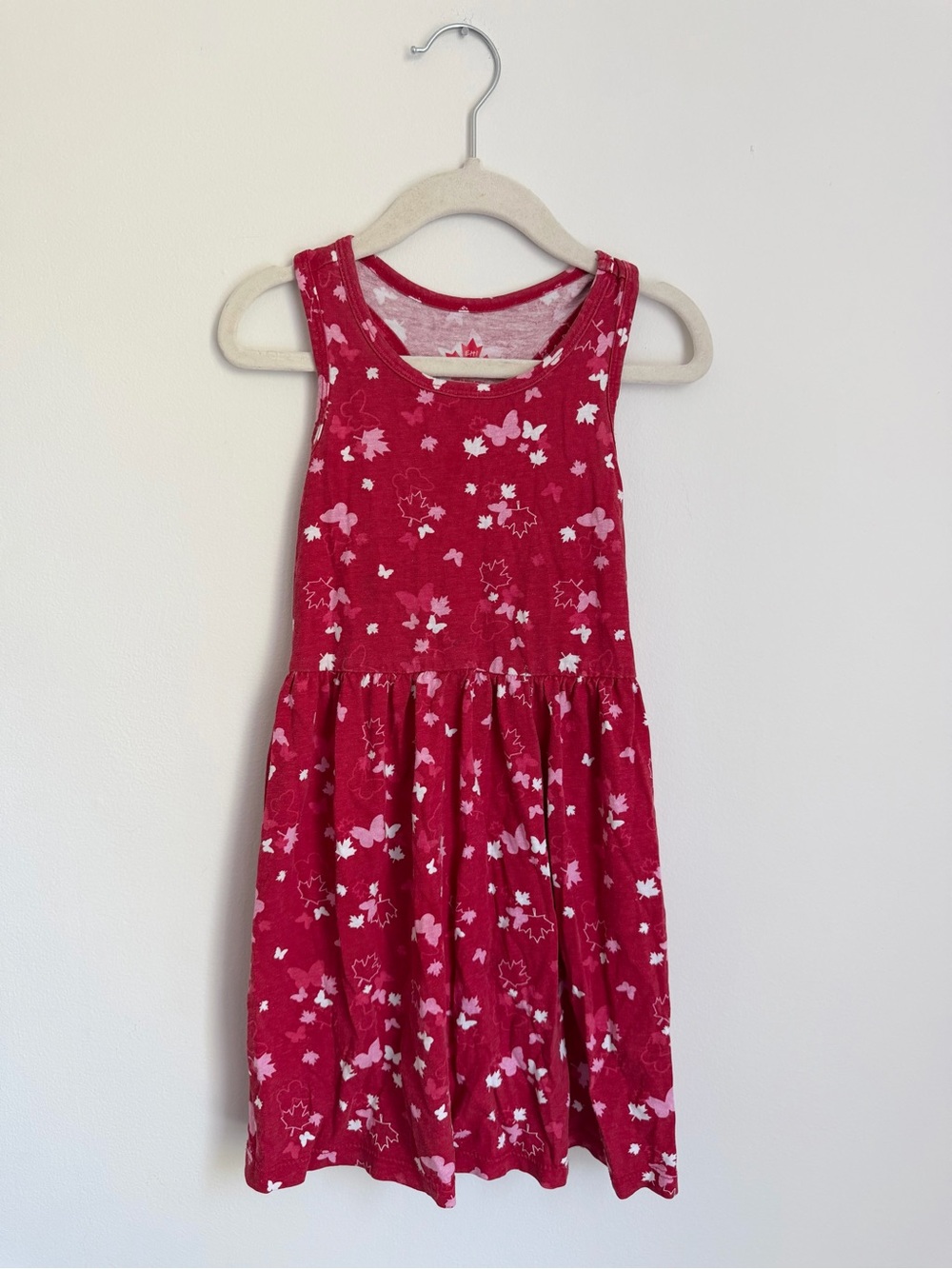Eh! Girls' Sleeveless Red Maple Leaf Canada Jersey Dress (Size 4)